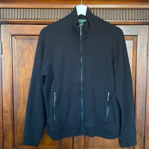 Ralph Lauren Zip front cardigan real suede elbow patches zip channels vintage